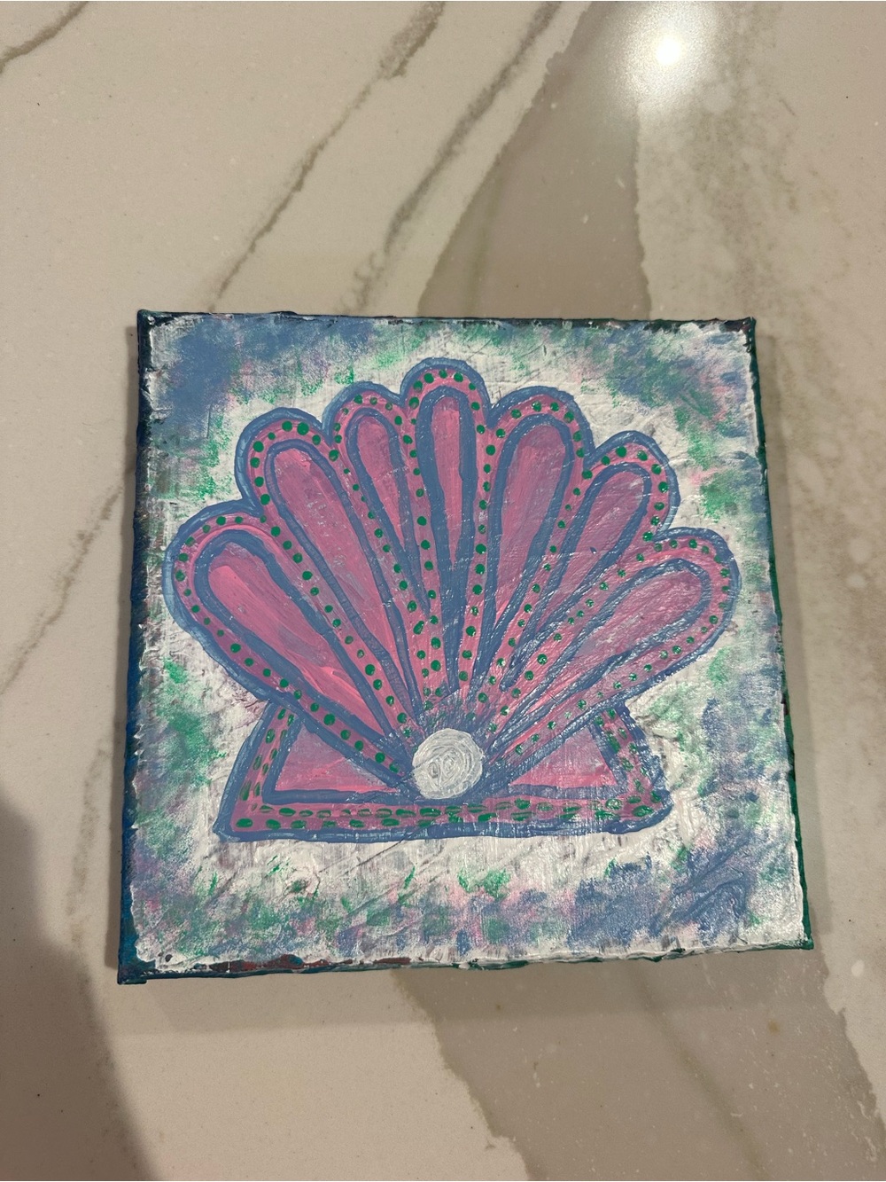 Hand-Painted Pink Shell Canvas Art
